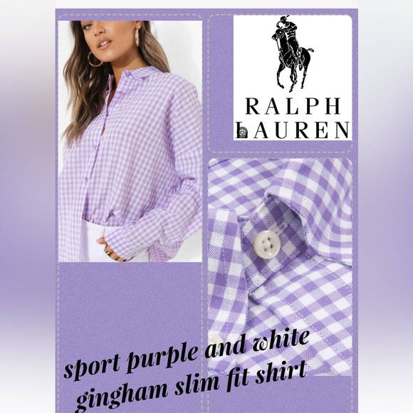 Ralph lauren sport purple and white gingham slim fit shirt for women/size - Picture 1 of 7